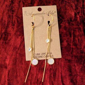 Amanda Blu - Mother of Pearl with Cubic Zirconia and  Gold  long earrings.